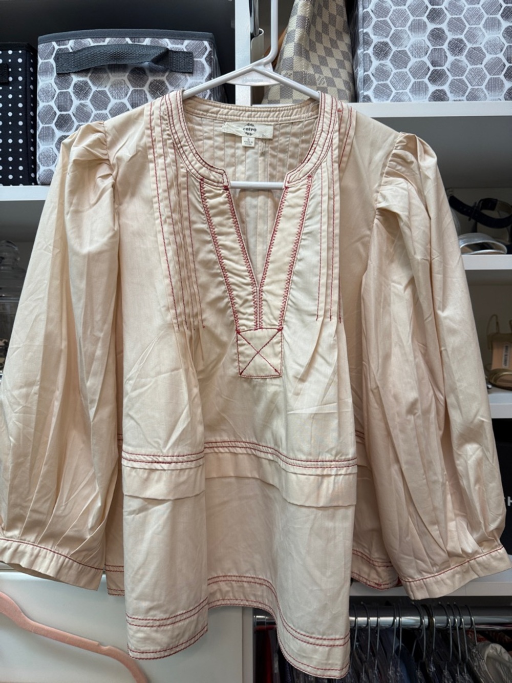 entro Cream Blouse with Red Stitching